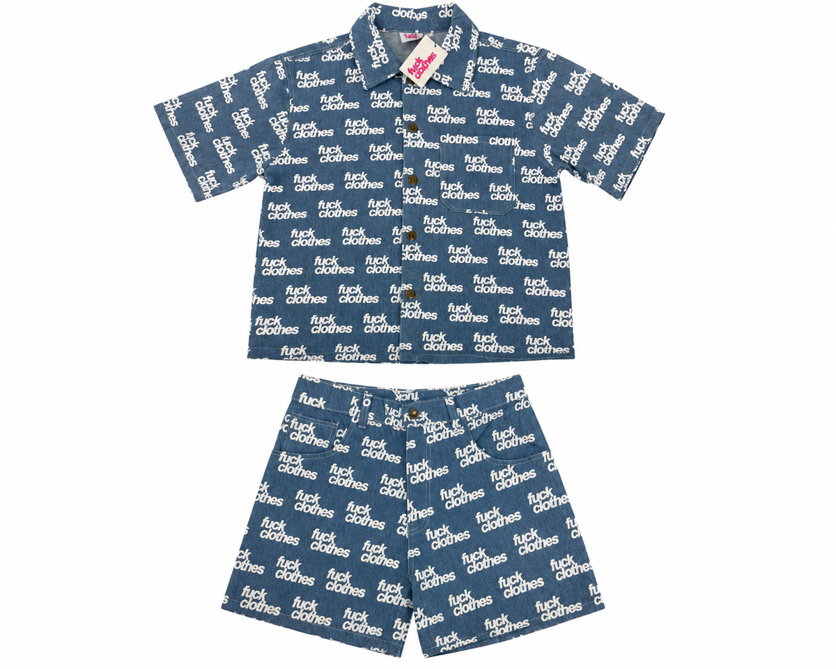 All Over Print Denim Shorts