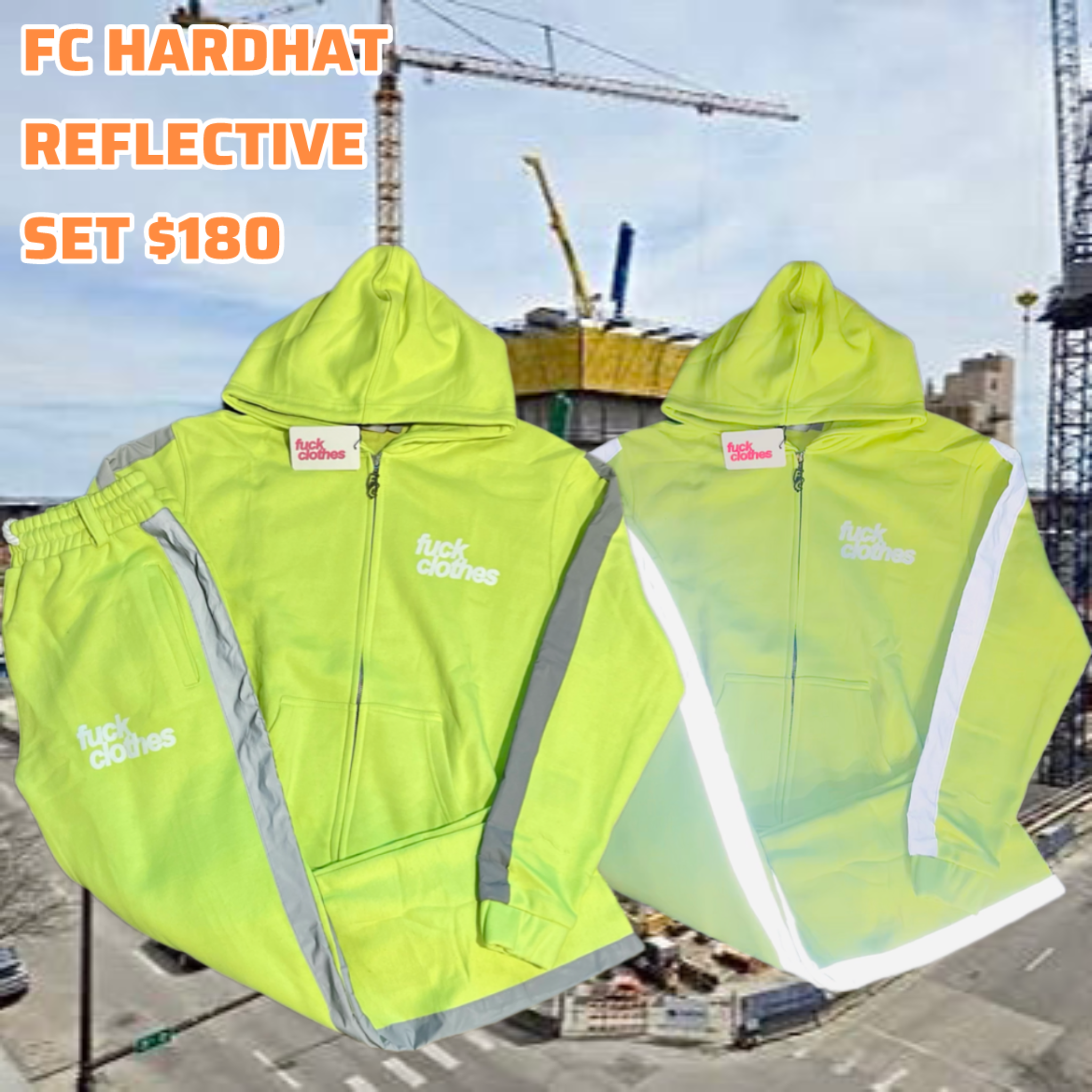Fuck Clothes Hardhat Reflective Set Fluorescent Green